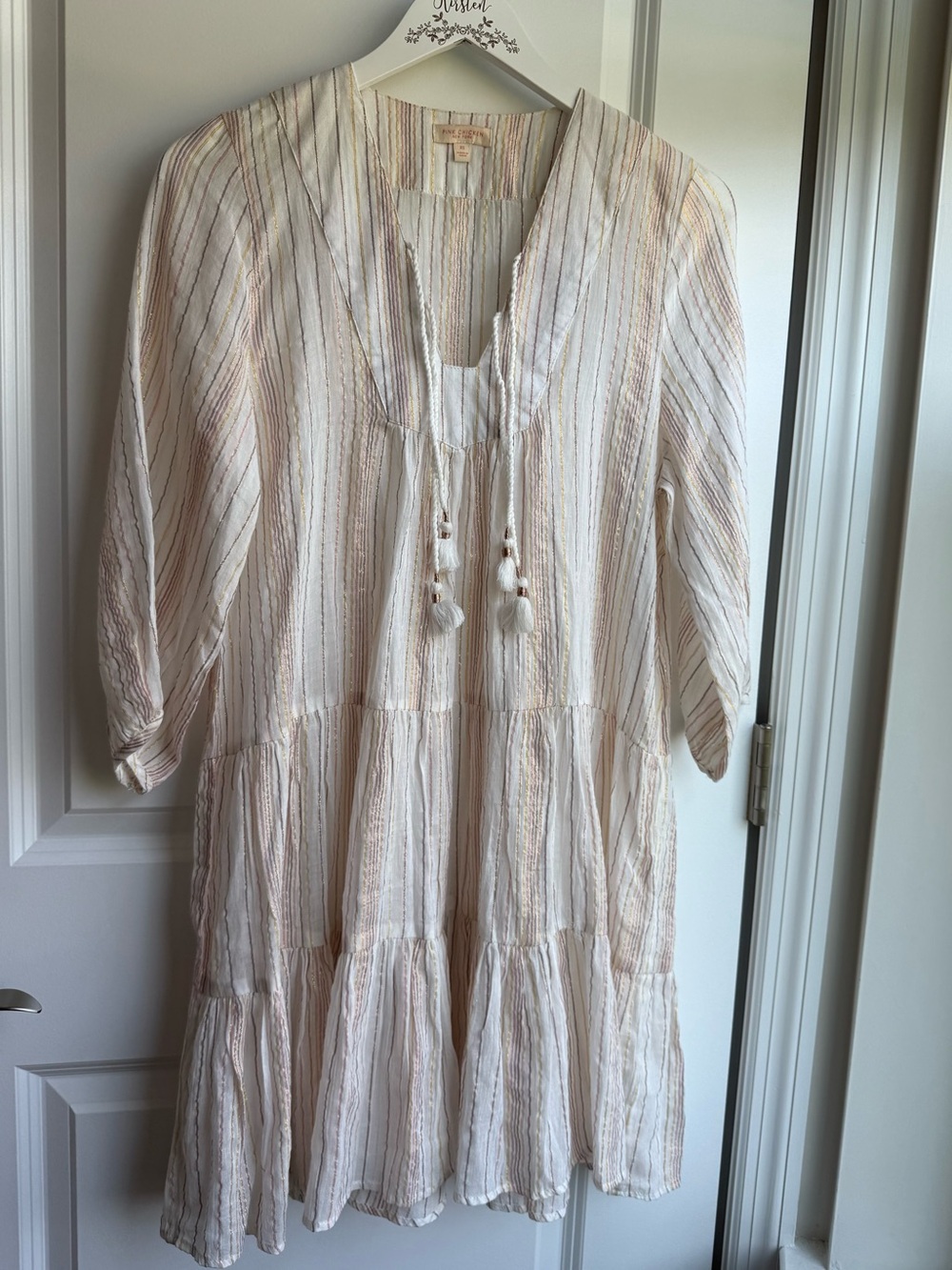 Pink Chicken New York Lurex Stripe Lightweight Beach Coverup Dress Tassel XS